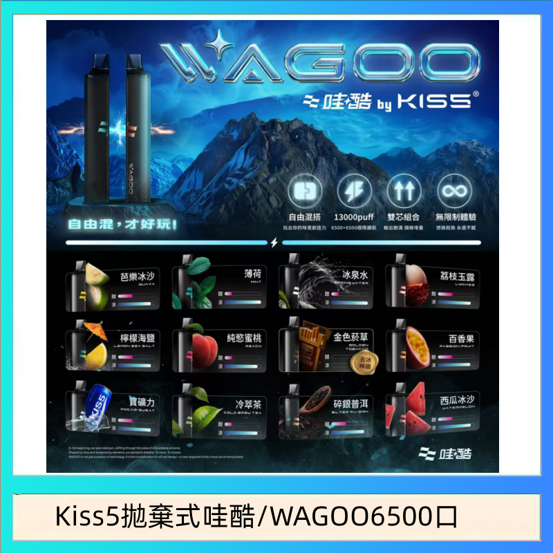 Kis5 6500 WAGOO哇酷Kiss5 6500口拋棄式 | 自由混搭雙口味 | 雙芯組合